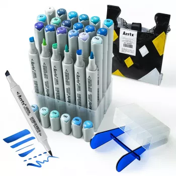 Marcadores de dupla ponta Arrtx LC302529, 24 cores (conjunto de tons de azul)
