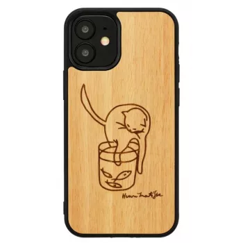 Capa para telemóvel Man and Wood para iPhone 12 mini — gato impresso com peixe vermelho