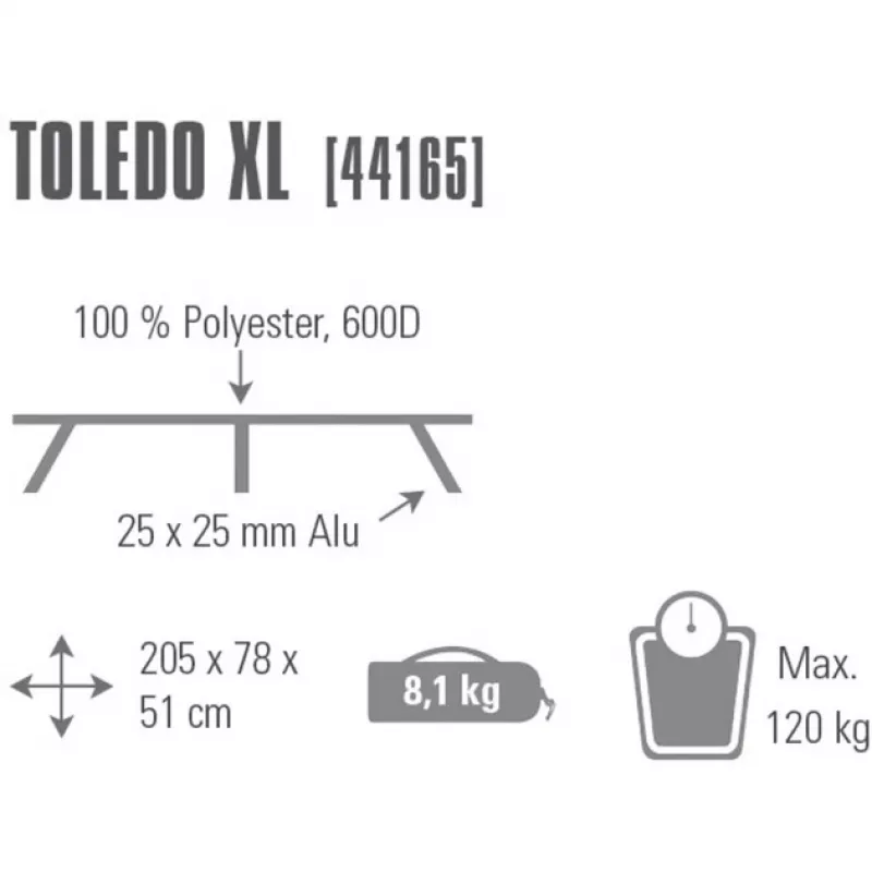 Cama de campismo Toledo XL 44165, cinzenta