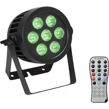 Luz PAR LED EUROLITE 7x8W QCL Spot — LEDs RGBW 7x8W, projetor compacto para palco/estúdio