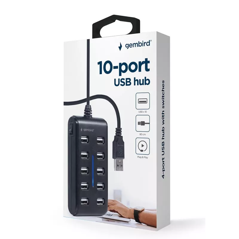 Hub USB Gembird UHB-U2P10P-01 — hub USB 2.0 de 10 portas