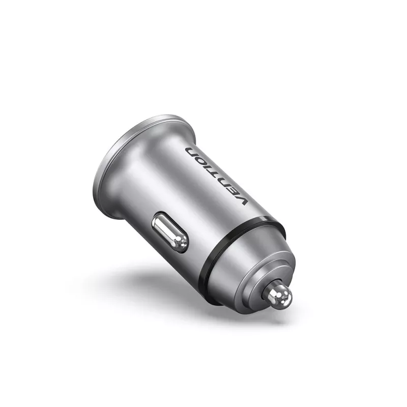 Carregador de automóvel Vention duas portas USB A+A (30+30) cinzento estilo mini liga de alumínio tipo