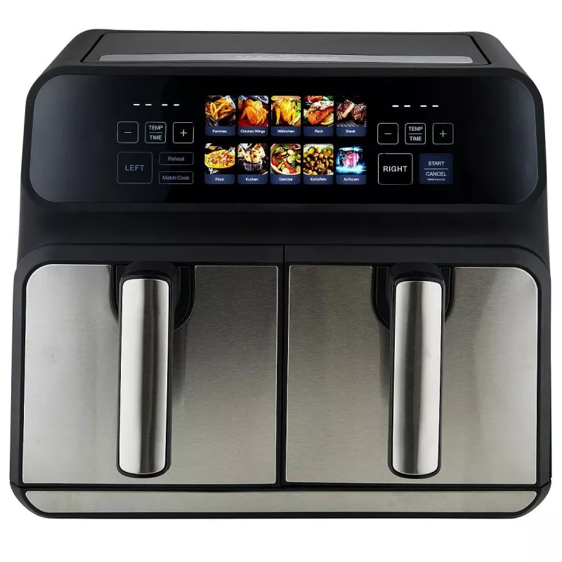 Fritadeira de ar quente ProfiCook PC-FR 1287 H — dupla 8 L, 2200 W, LED tátil, preto/aço inoxidável