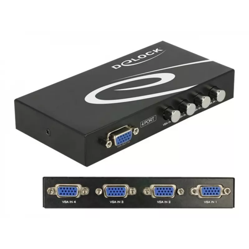 Switch VGA DeLock 4 portas manual bidirecional - comutador de ecrã - 4 x VGA - Desktop (87635)