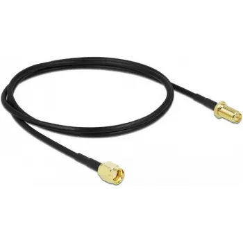 DeLOCK - Cabo de extensão de antena - RP-SMA (M) para RP-SMA (F) - 1 m - coaxial - preto - parafusos manuais