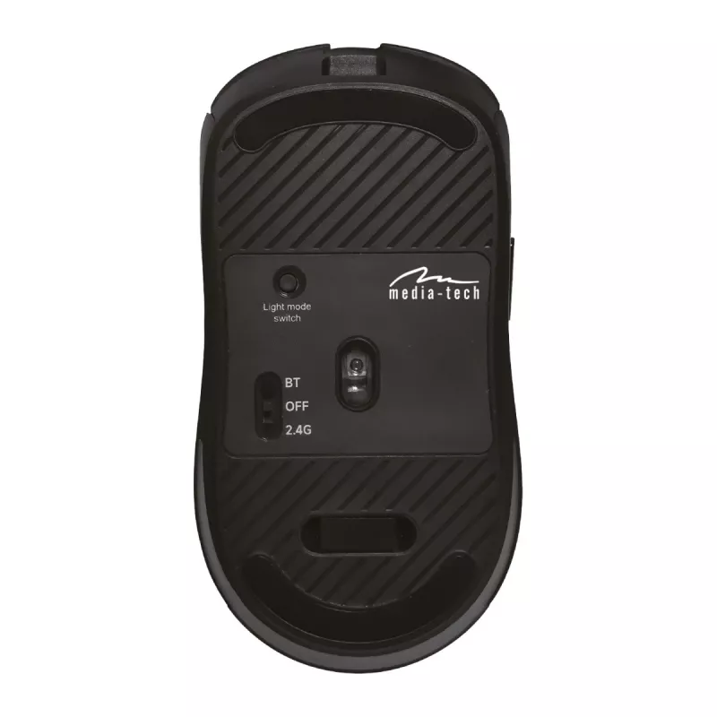 Rato sem fios MEDIA-TECH MT1124 BT/RF Silent & Recharge — ambidestro, 3200 DPI, Bluetooth + 2,4 GHz USB, 6 botões, recarregável