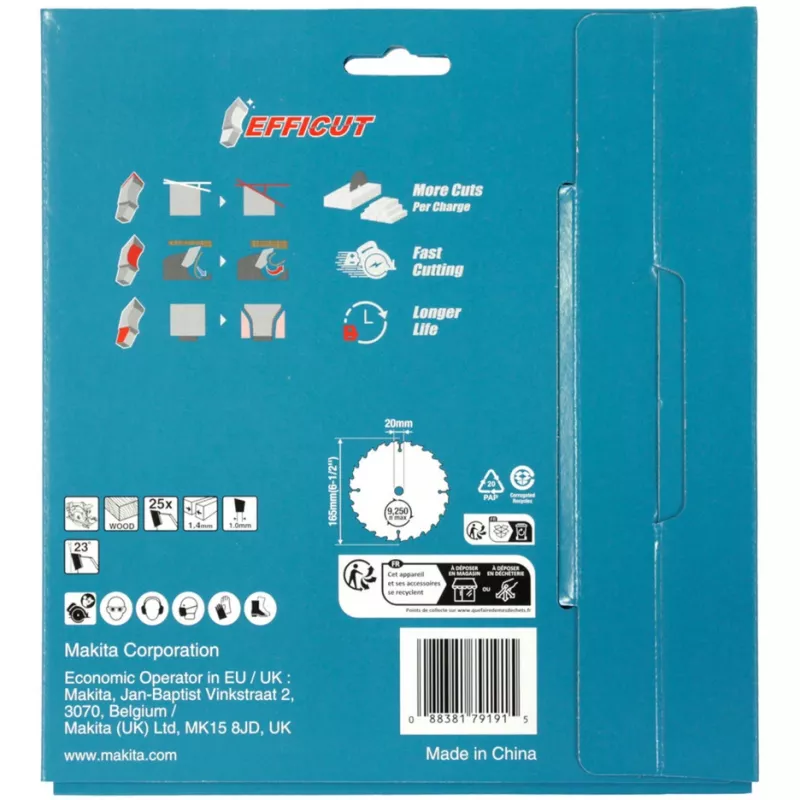 Makita Efficut B-62985-2 lâminas de serra circular, 165 x 20 mm, 25 dentes, 2 unid.