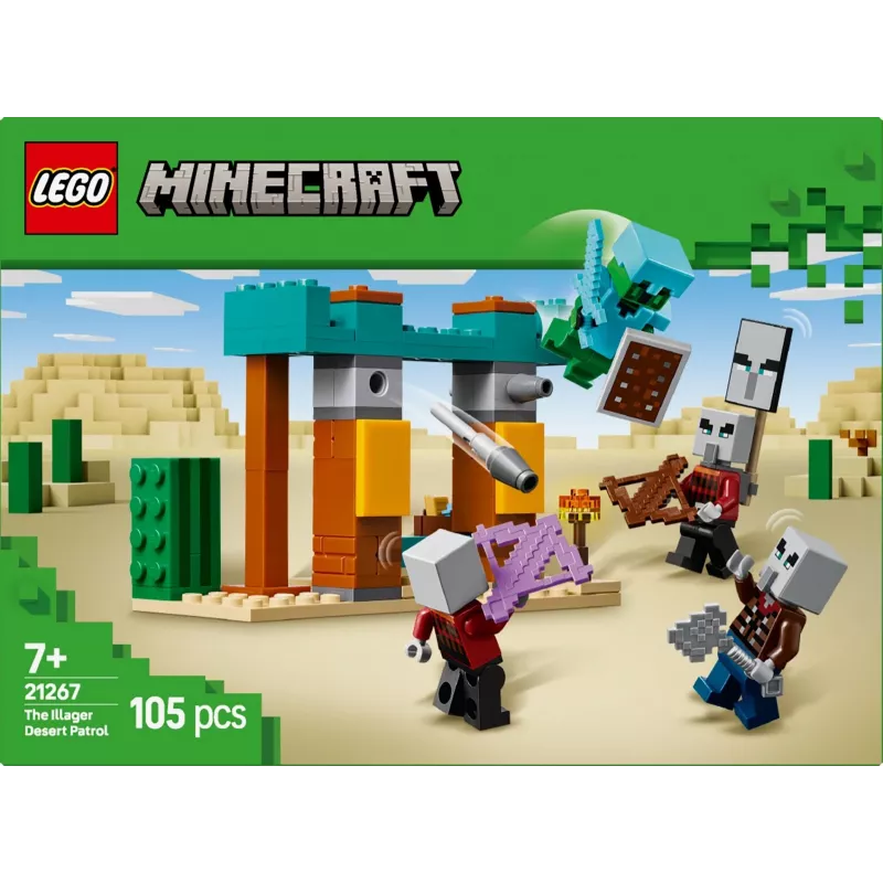 Conjunto de construção LEGO Patrulha do deserto dos Illager 21267 – conjunto de brincar Minecraft, 105 peças, 4 minifiguras, 80×60×110 mm