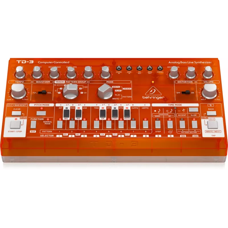 Behringer TD-3-TG sintetizador analógico de linhas de baixo, laranja transparente