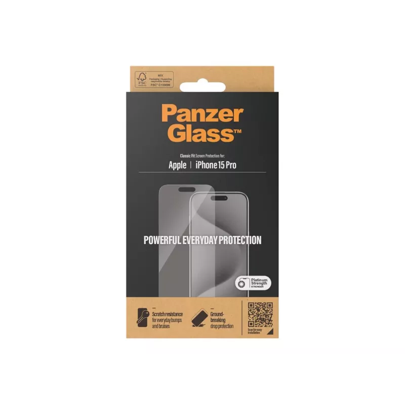 PanzerGlass® Película de proteção de ecrã iPhone 15 Pro | Classic Fit