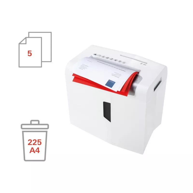 Destruidora de documentos HSM X5 corte em partículas P-4, 22 cm de largura de trabalho, partículas de 4,5 mm, capacidade de 5 folhas, depósito de 18 l