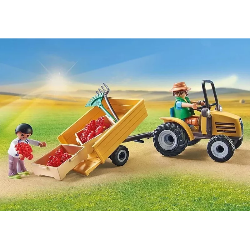 Playmobil 71442 Country: Trator com atrelado e depósito de água – Colheita fresca na quinta – Descobrir o ambiente de forma lúdica – Jogo de faz de conta imaginativo