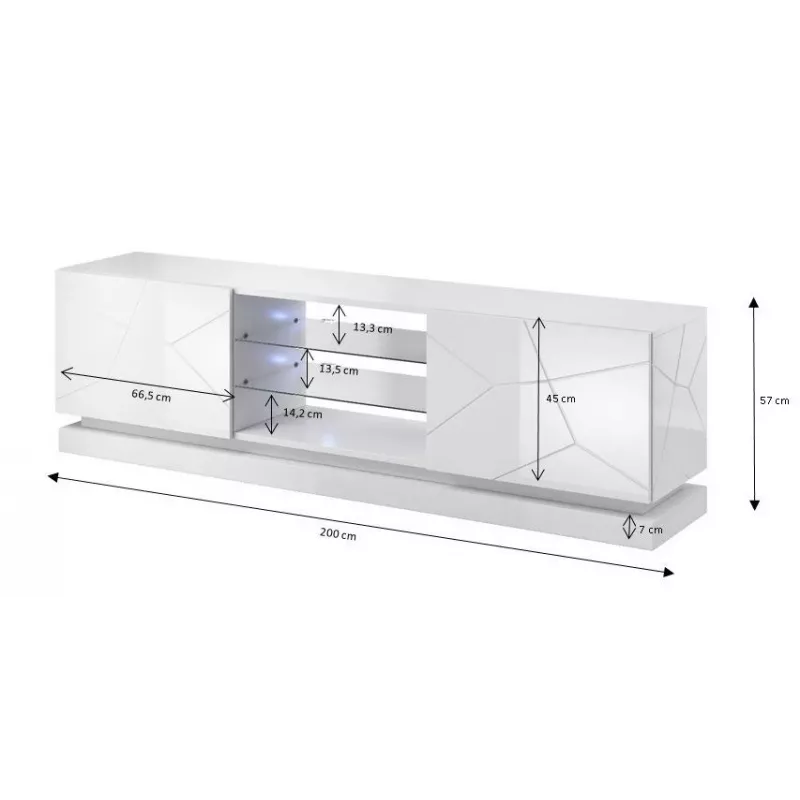Móvel de TV Cama QIU 200 MDF branco brilhante/branco brilhante