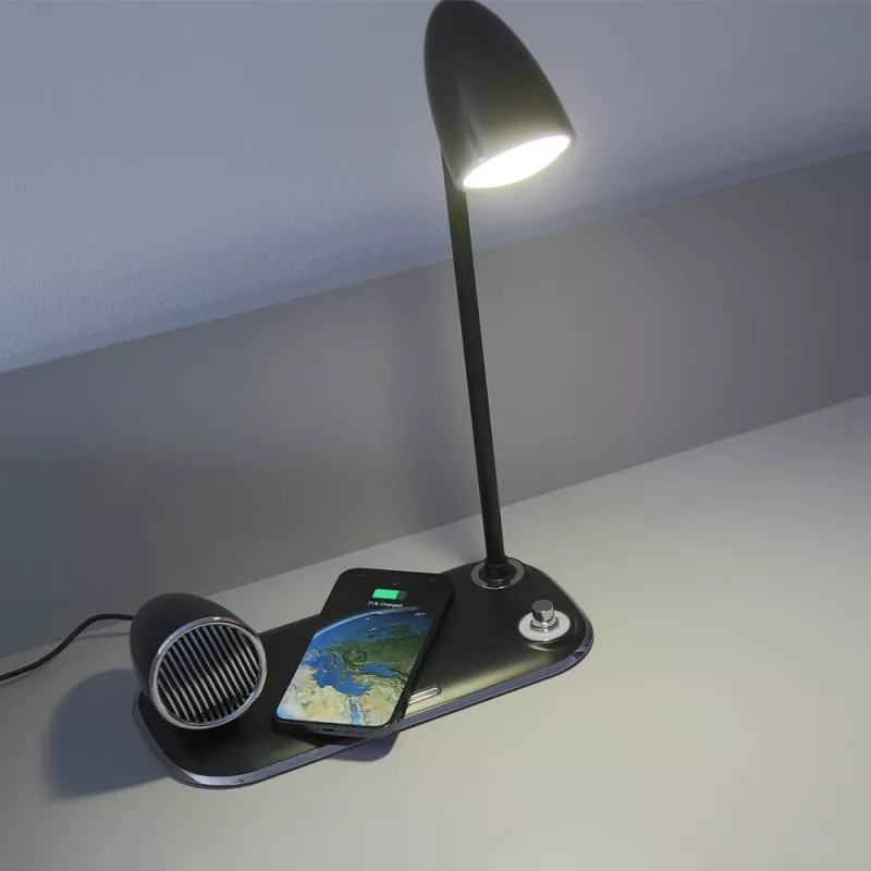 Candeeiro de mesa Tellur TLL151361 com carregador sem fios Qi e altifalante Bluetooth, iluminação ajustável