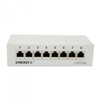 Patch panel 8xTP, CAT6A, 500 Mhz, montagem à superfície, cinzento-claro, Syner (S216314)