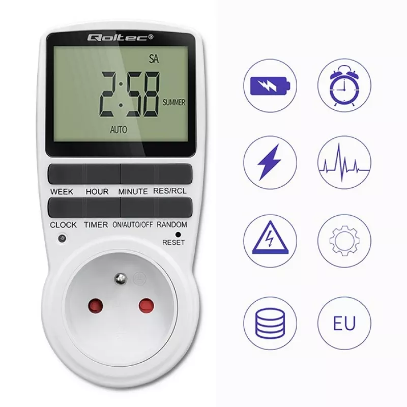 Temporizador eletrónico QOLTEC PC0628 com visor LCD, contagem decrescente de 24 horas