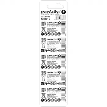 Pilha botão everActive CR1616 3V, 50 mAh, 16 mm — pack de 5