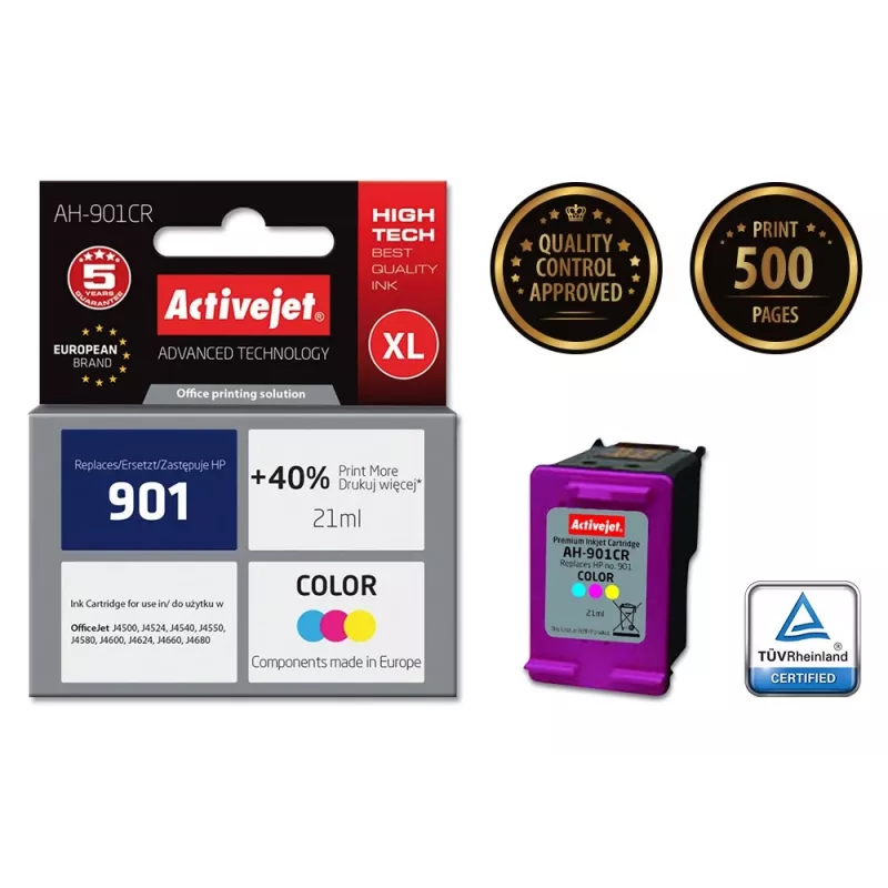 Activejet AH-901CR tinta, substitui HP 901 CC656AE, Premium, 21 ml, cor