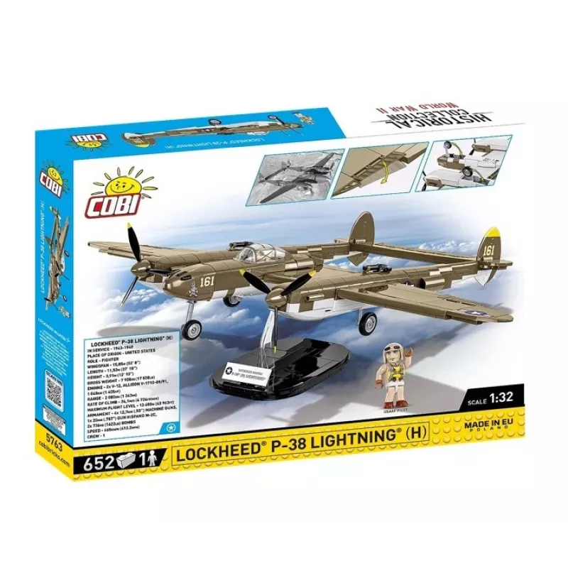 Blocos de construção Cobi Lockheed P-38H Lightning Set 5763 — maquete à escala, modelo de avião colecionável
