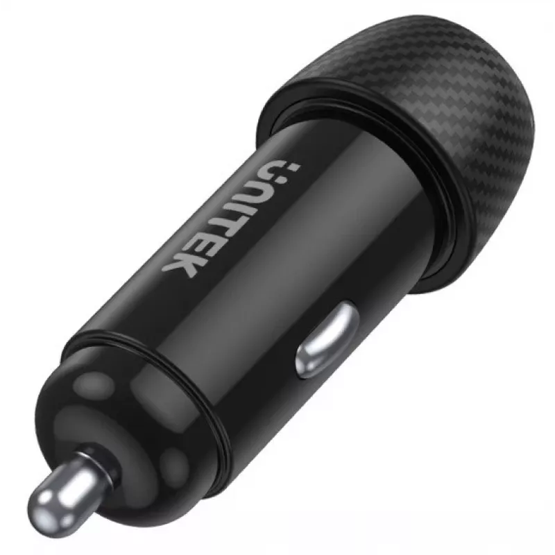 Carregador para automóvel Unitek P1400A com USB-C e USB-A, 38W, Quick Charge 3.0, entrada 12–24V, preto