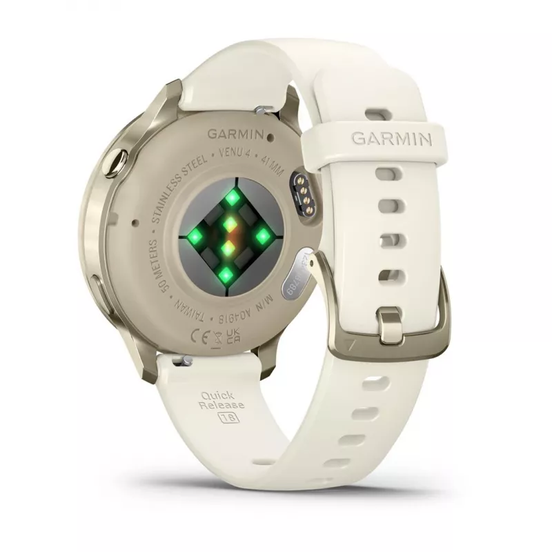 Smartwatch GARMIN Venu 4, caixa dourada de 41 mm, AMOLED de 1,2 polegadas 390×390, GPS, Wi‑Fi, 5 ATM, bateria de 10 dias