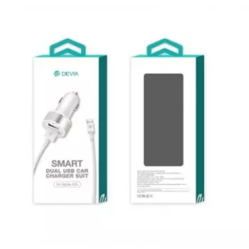 Carregador de automóvel Devia Smart Series Dual USB 2,4A com cabo Lightning integrado