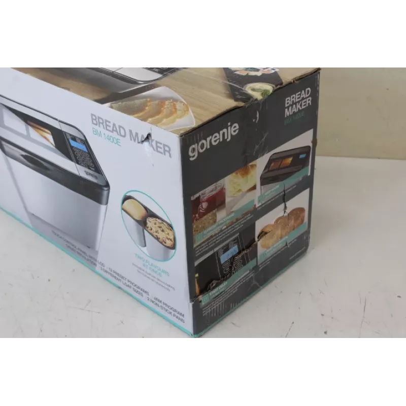 Máquina de fazer pão Gorenje BM1400E — 815 W, 12 programas, LCD, aço inoxidável, pão de 1400 g, forma de cozer dupla