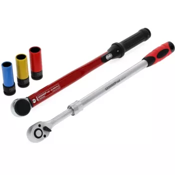 Conjunto de ferramentas para mudança de rodas Gedore R69003000 — conjunto de chaves dinamométricas de 5 peças, preto/vermelho
