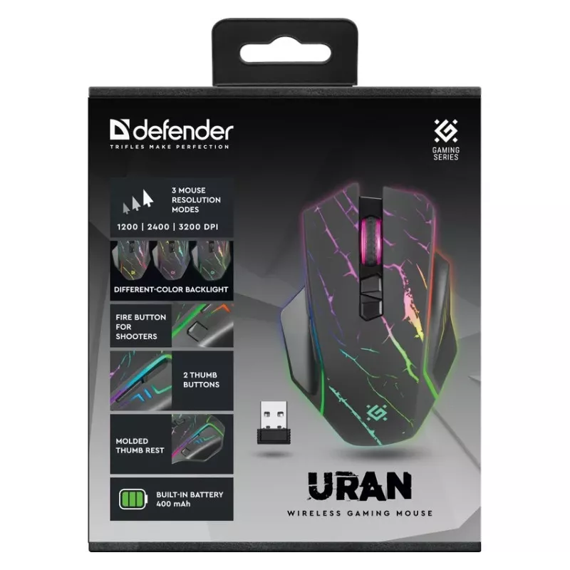 Rato DEFENDER GM-503 URAN OPTIC RF RGB 3200dpi 8P
