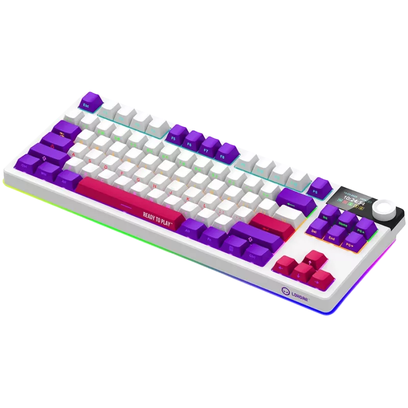 LORGAR KBP70TKLW, Teclado de gaming mecânico TKL sem fios Pro, branco, layout EN