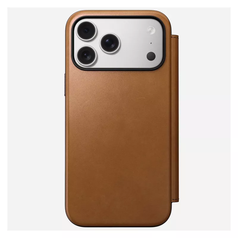 Capa tipo carteira para telemóvel Nomad Modern Leather Folio para iPhone 17 Pro Max – tan, compatível com ecrã até 17,5 cm (6,9 polegadas), 4 compartimentos para cartões