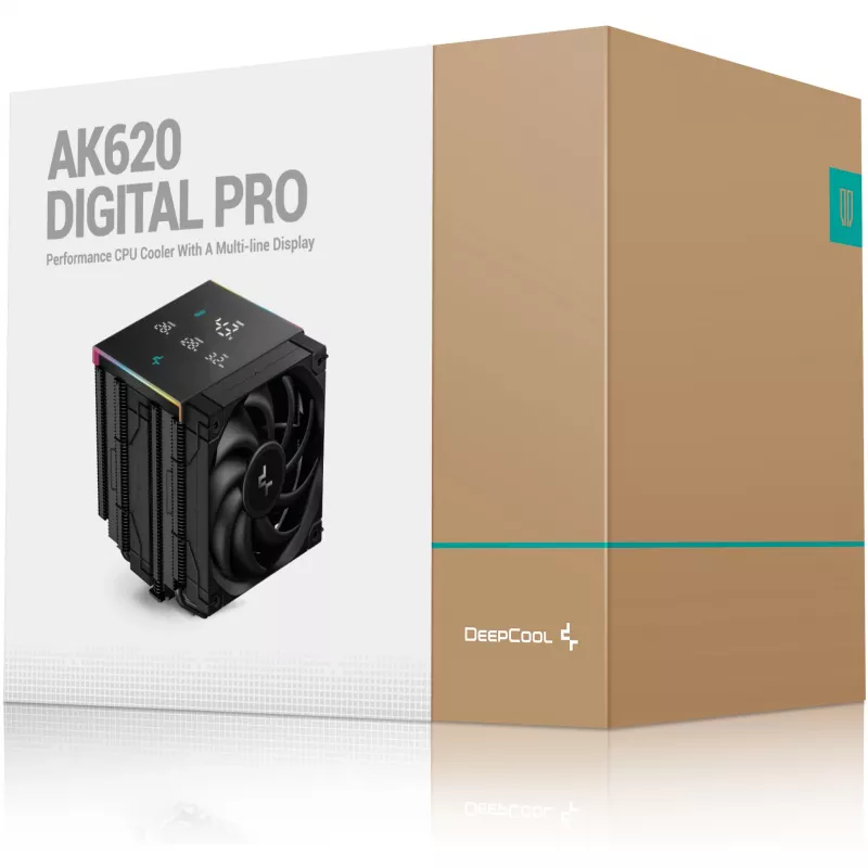 Arrefecedor de CPU DeepCool AK620 Digital PRO — ventoinha de 120 mm, 1750 rpm, 25 dB, 12 V, compatível com LGA1700/AM5, preto
