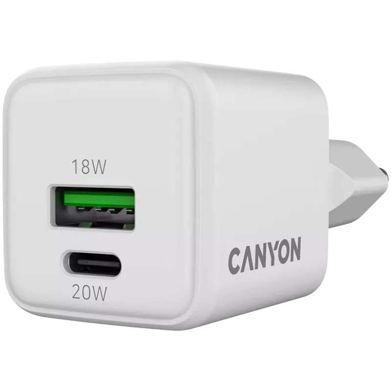 Carregador Canyon CU20AC GaN 20W PD, 2 portas (USB-A/USB-C) WH retalho (CNS-CUW20AC)