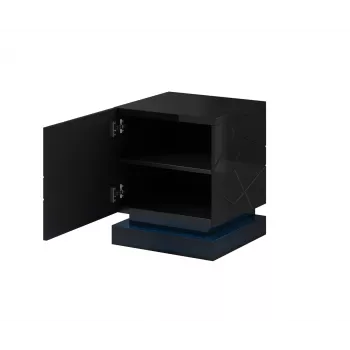 Conjunto de mesas de cabeceira 2 unid. Cama QIU, MDF, preto brilhante, 46×41,5×53 cm