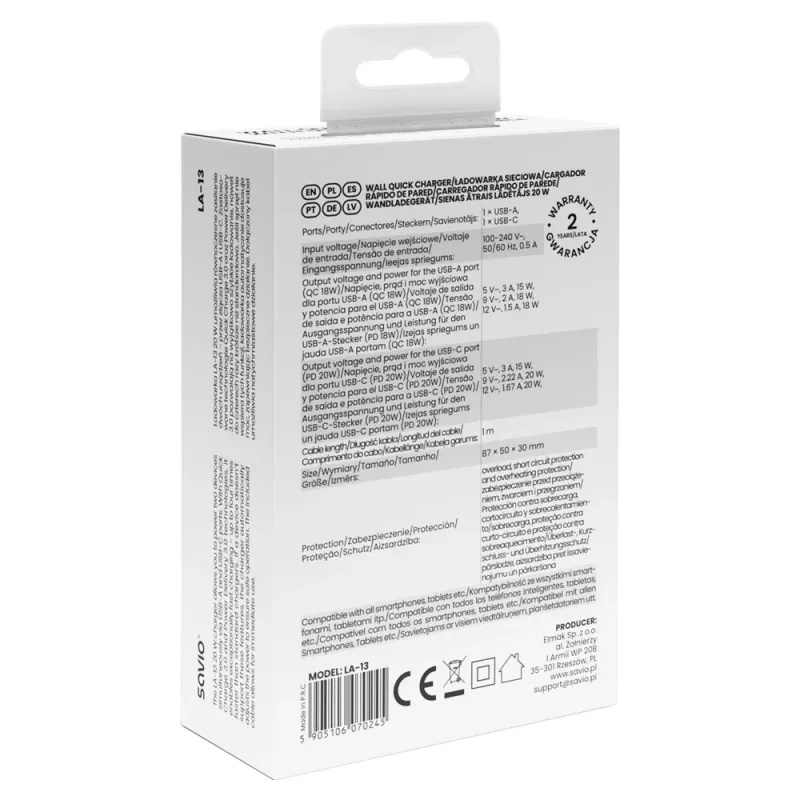 Carregador para dispositivos móveis Savio LA-13 Universal Branco AC Carregamento rápido Interior