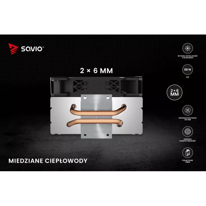 Dissipador SAVIO SAVGCOFROSTX2 120 mm preto, 2 heatpipes, 800–1800 RPM, 4‑Pin