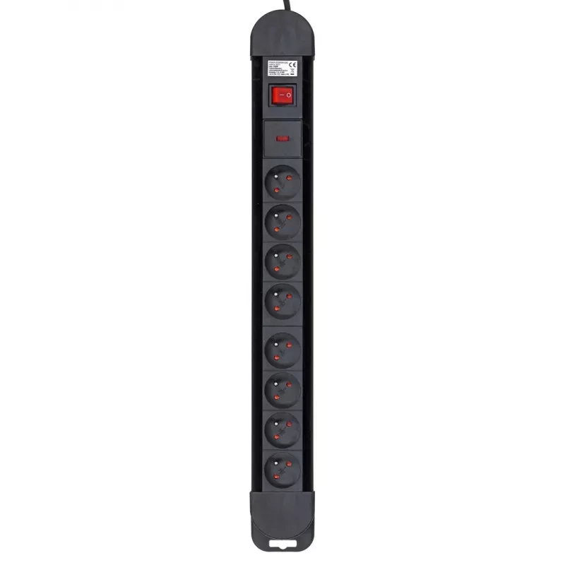 Extensão de energia MACLEAN MCE11 — 8 tomadas AC, cabo de 1.5 m, interior, preto, com interruptor on/off