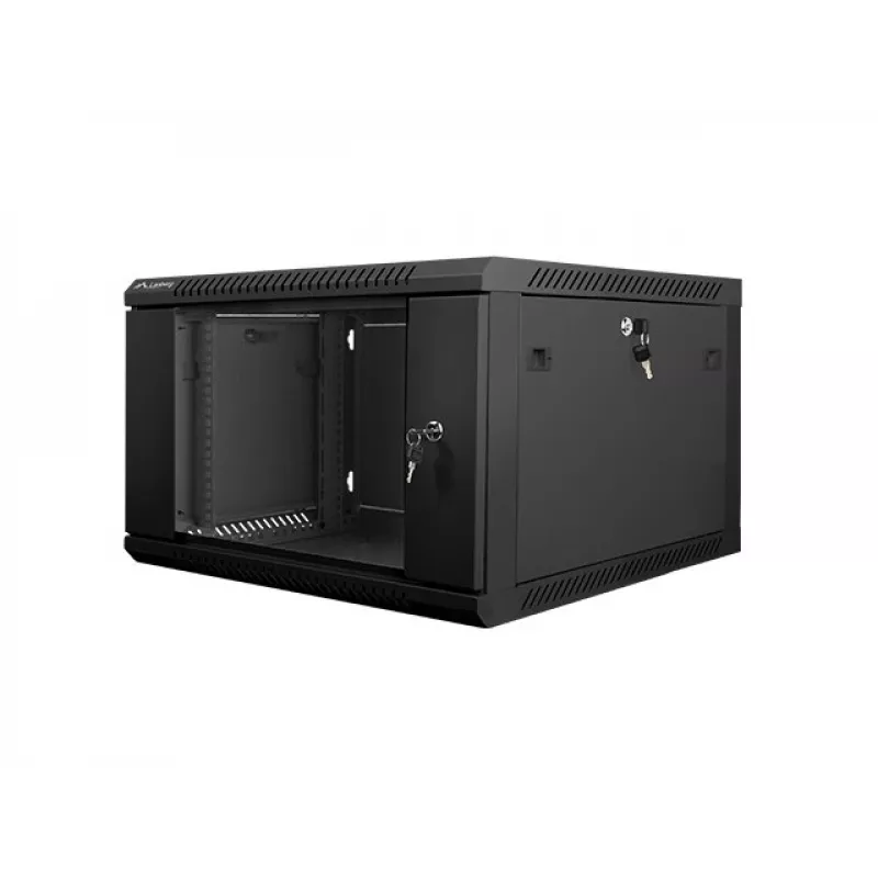 Armário de instalação de parede Lanberg 19'' 6U 600x600mm preto (porta de vidro)