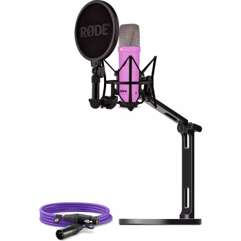 NT1 Signature + cabo XLR + braço de estúdio de secretária, microfone lilás, bundle