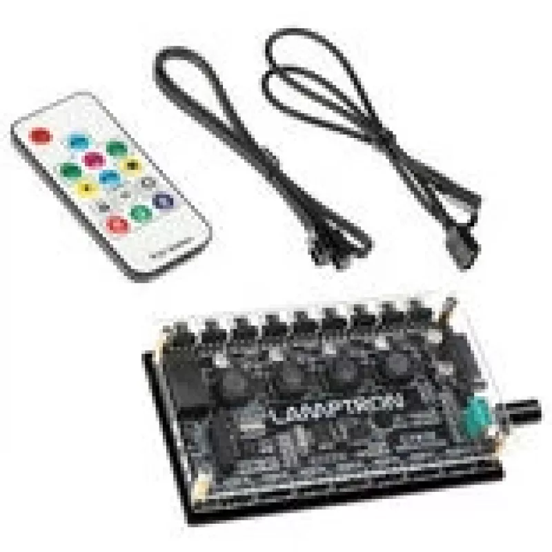 Controlador de ventoinhas e ARGB Lamptron CY816 preto — 6 ligações para ventoinhas, 8 zonas ARGB