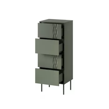 Cómoda Cama Meble Cama 4S TRESSE 50x40x125 cm, verde mate, 4 gavetas, aglomerado