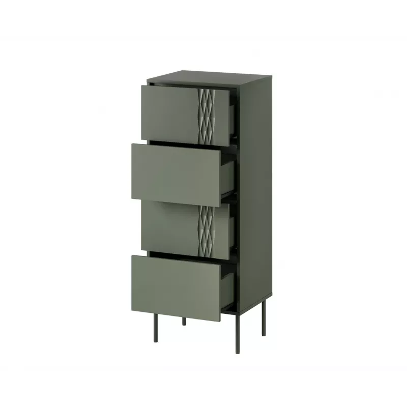 Cómoda Cama Meble Cama 4S TRESSE 50x40x125 cm, verde mate, 4 gavetas, aglomerado