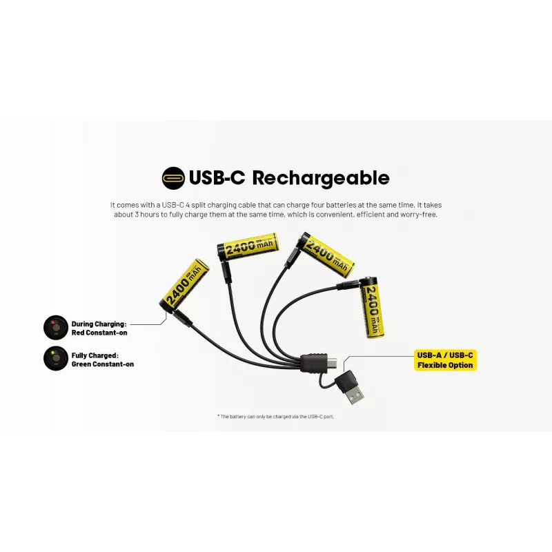 Pack de pilhas recarregáveis Li-Ion AA 1,5V Nitecore NH2400 2400mAh – pack de 4