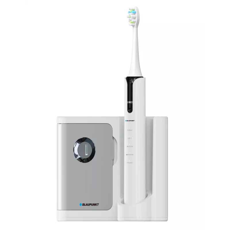 Escova de dentes elétrica vibratória BLAUPUNKT DTS711 – 5 modos, 48.000 movimentos/min., bateria incorporada, 4 cabeças de escova, base de carregamento com esterilizador UV