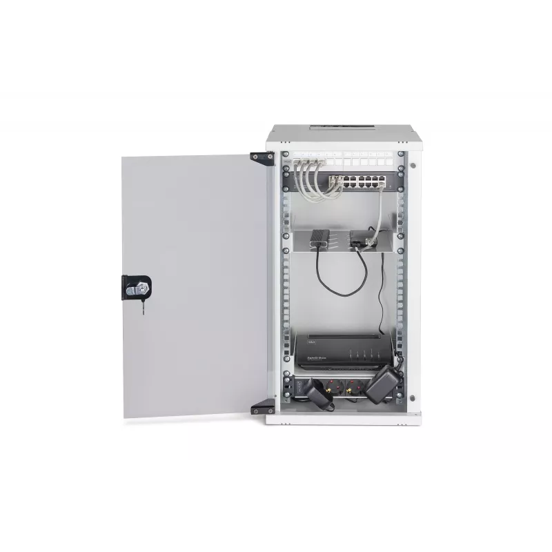 DIGITUS SOHO Pro DN-49104-SET kit de rede de parede 10" 12U com acessórios, 315 x 300 mm, cinzento