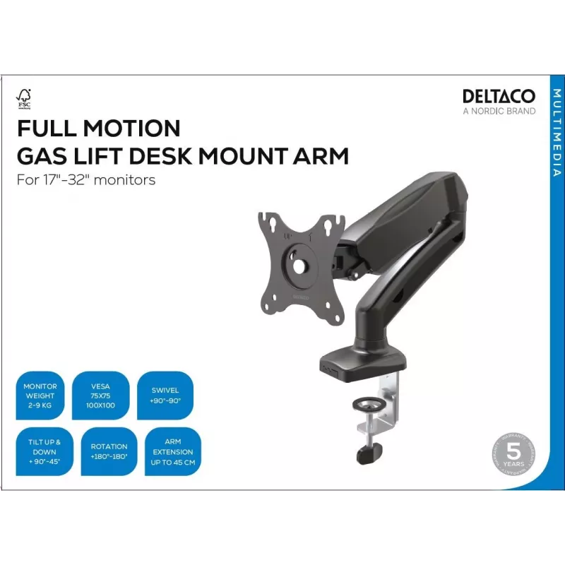Suporte de monitor Deltaco ARM-534 68,6 cm (27) de mesa preto