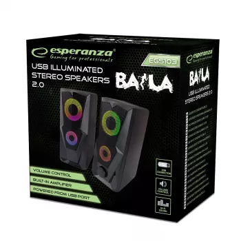 Altifalante ESPERANZA BAILA 6 W coluna de chão com fios, 6 W RMS, 160–20000 Hz, 3 Ω, USB & 3,5 mm, par