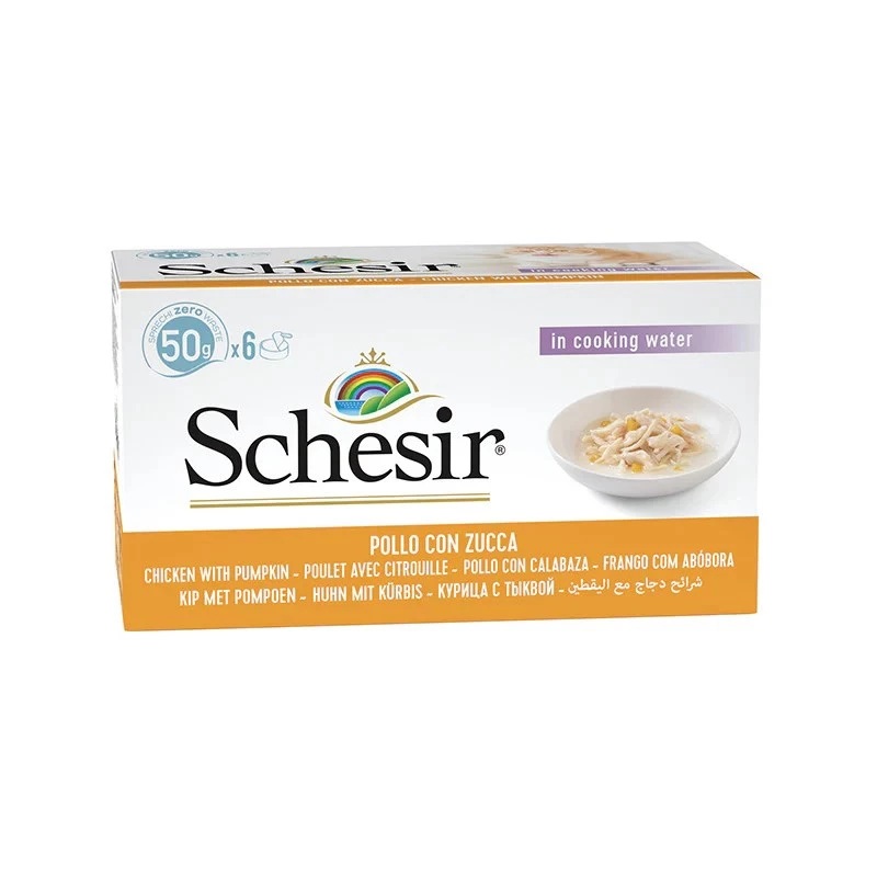 SCHESIR Filetes de Frango com Abóbora em Caldo - Alimento húmido para gatos - 6x50 g