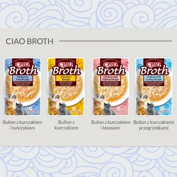Snack húmido para gatos INABA Ciao caldo de frango e atum 40 g — snack líquido carnudo em saqueta, proteína 9,4 %, humidade 88 %