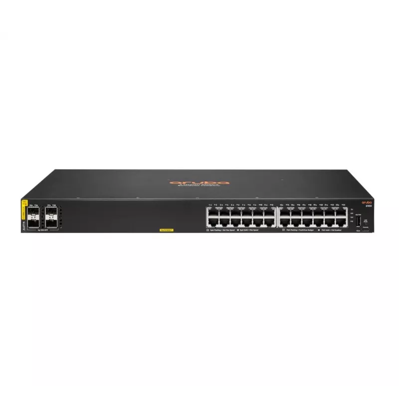 HPE Aruba Networking CX 6100 24G Class4 PoE 4SFP+ 370W Managed L3 Gigabit Ethernet (10/100/1000) Power over Ethernet (PoE) 1U preto